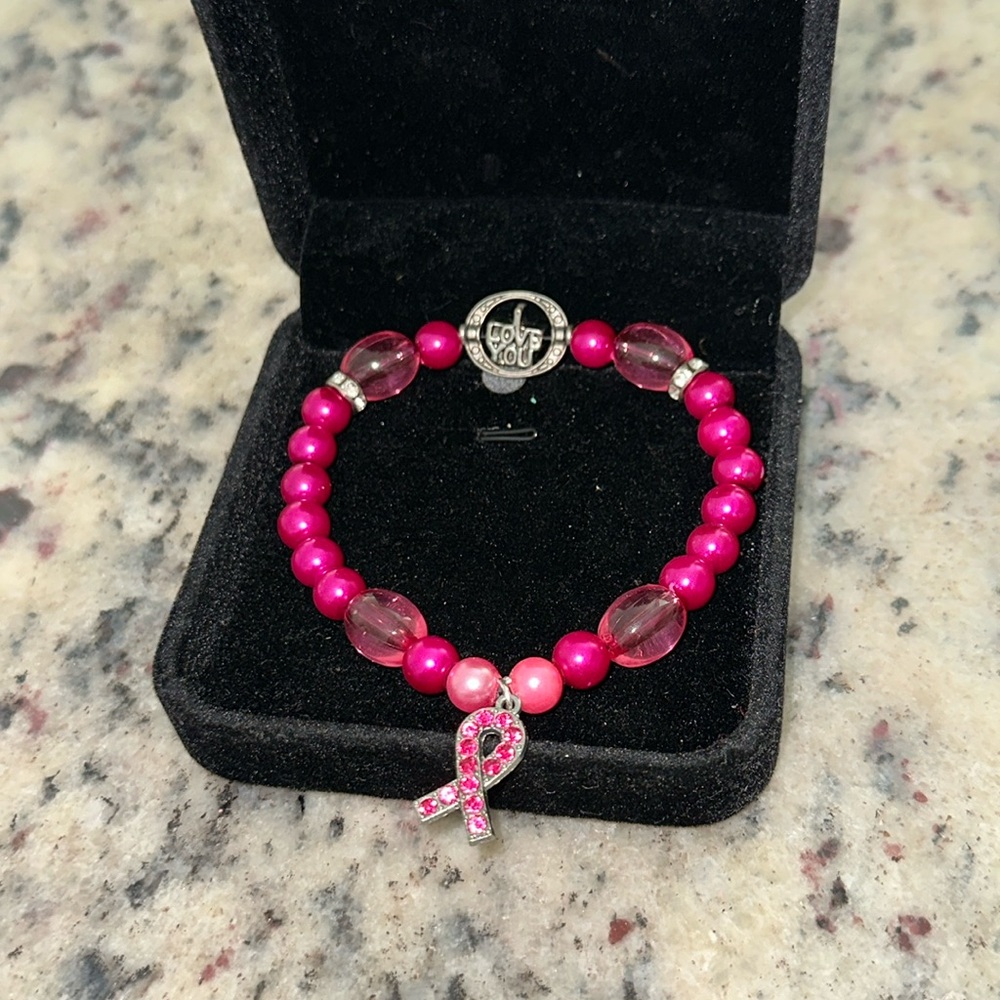 Paint pearls breast, cancer awareness bracelet
